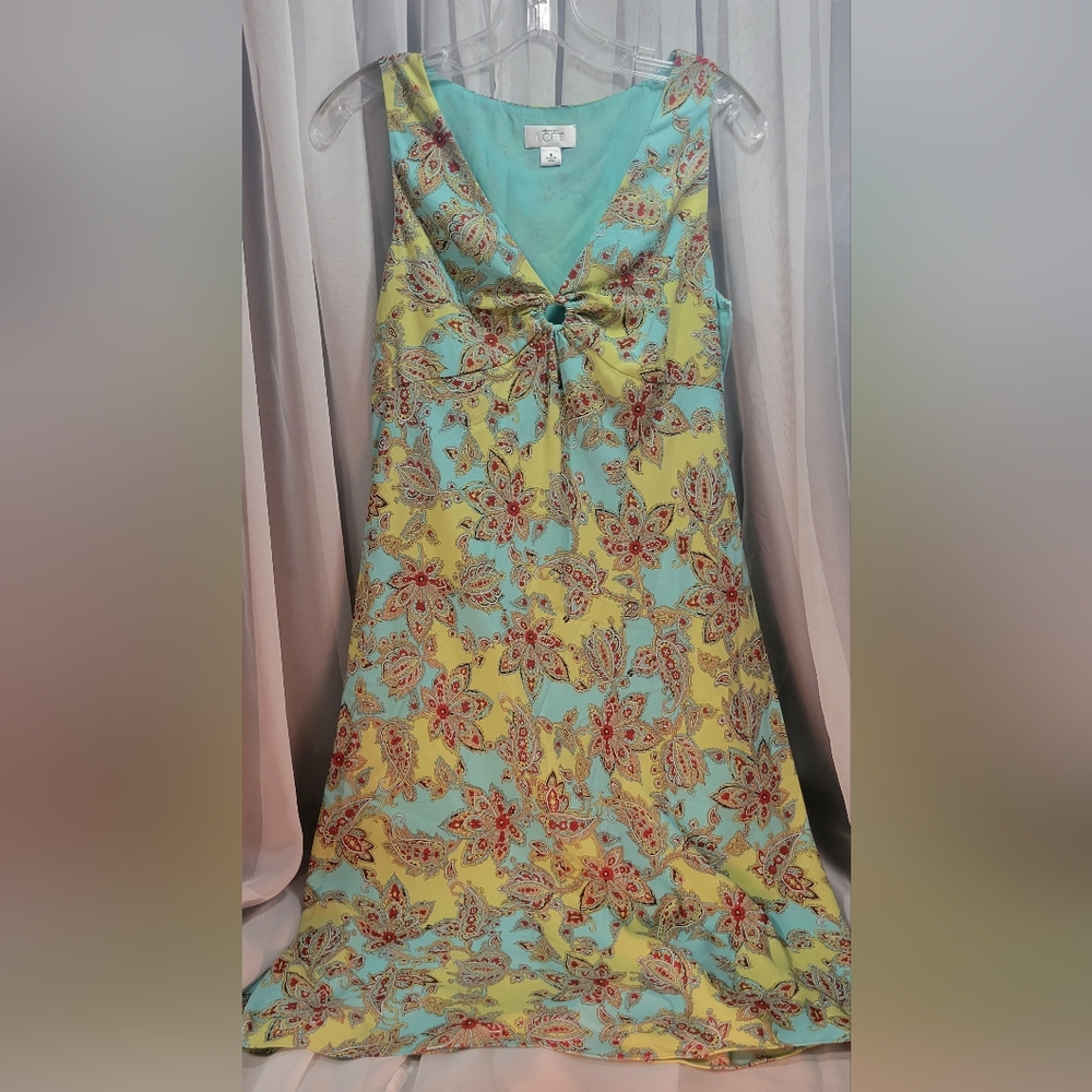 LOFT Turquoise and Yellow Floral Midi Dress